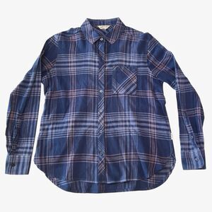 Orvis Women's Flannel Shirt Cotton Stretch Outdoor Size Small Blue Pink Plaid